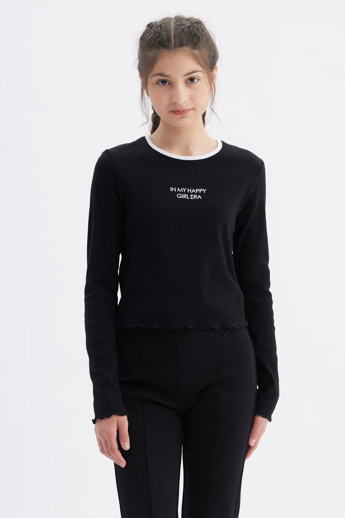 Polera Niña Rib Cuello Negro