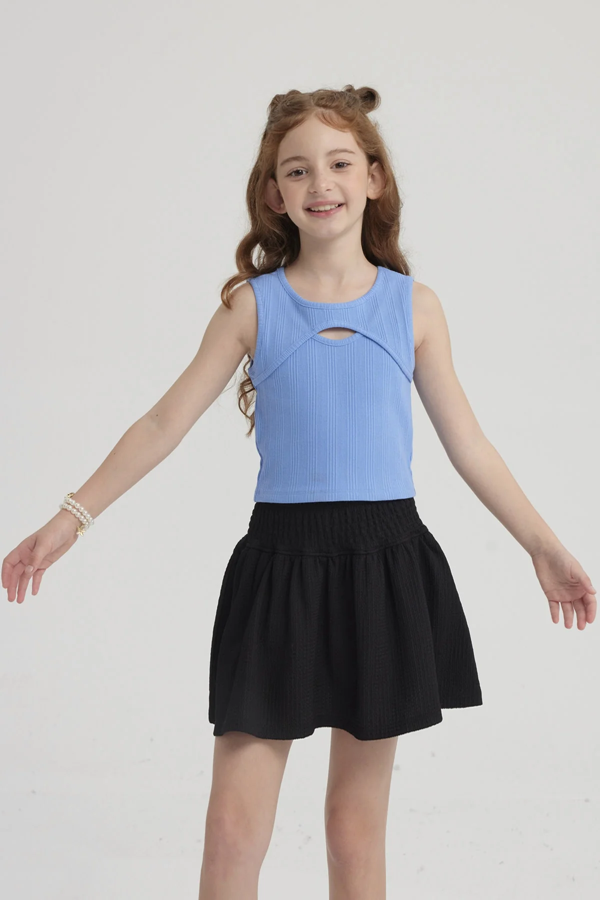 Polera Niña Rib Cut Out Azulino