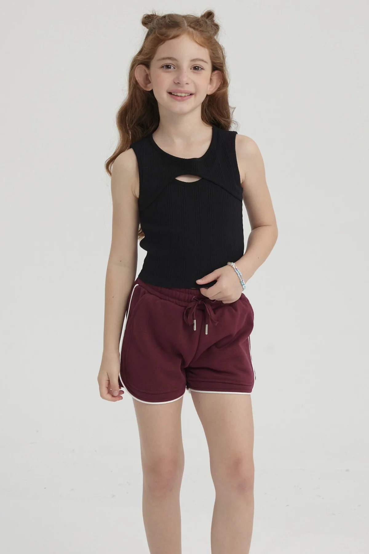 Polera Niña Rib Cut Out Negro