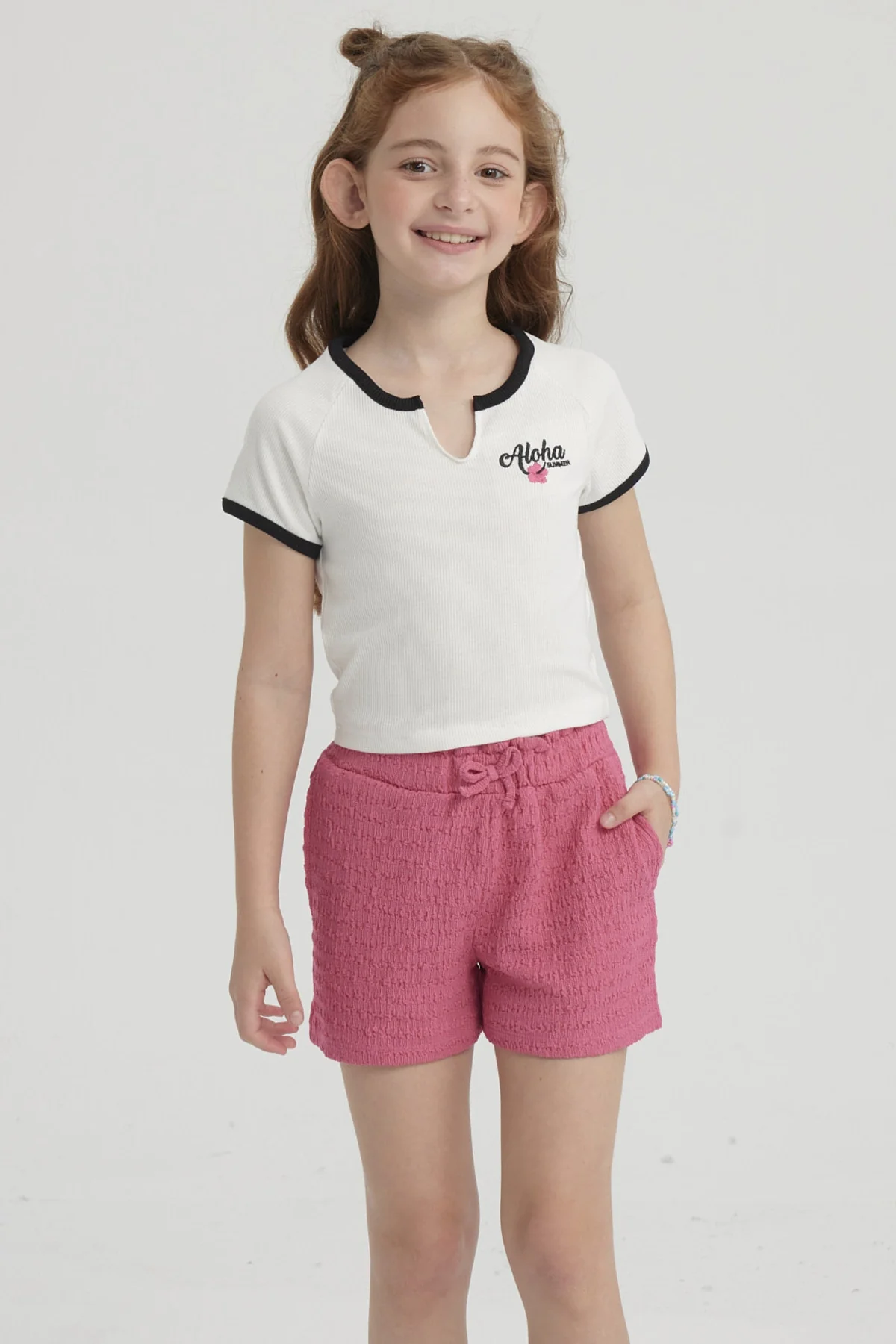 Polera Niña Summer Contraste Crudo