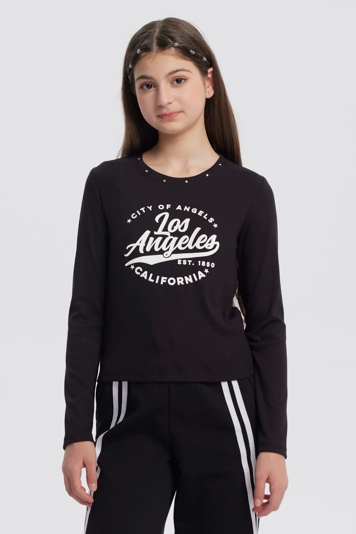 Polera Niña Teen Tachas Negro