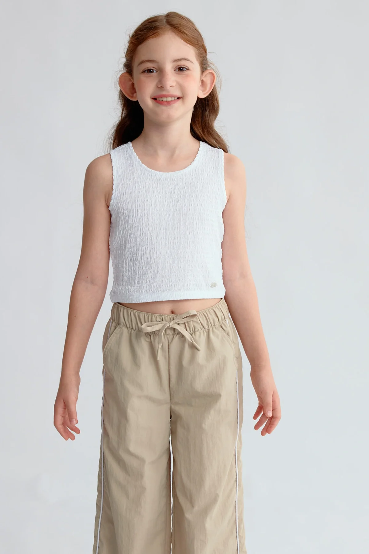 Polera Niña Textura Tipo Peto Blanco