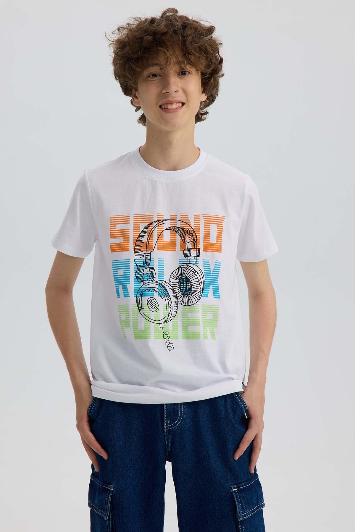 Polera Niño Básica Estampada Blanco