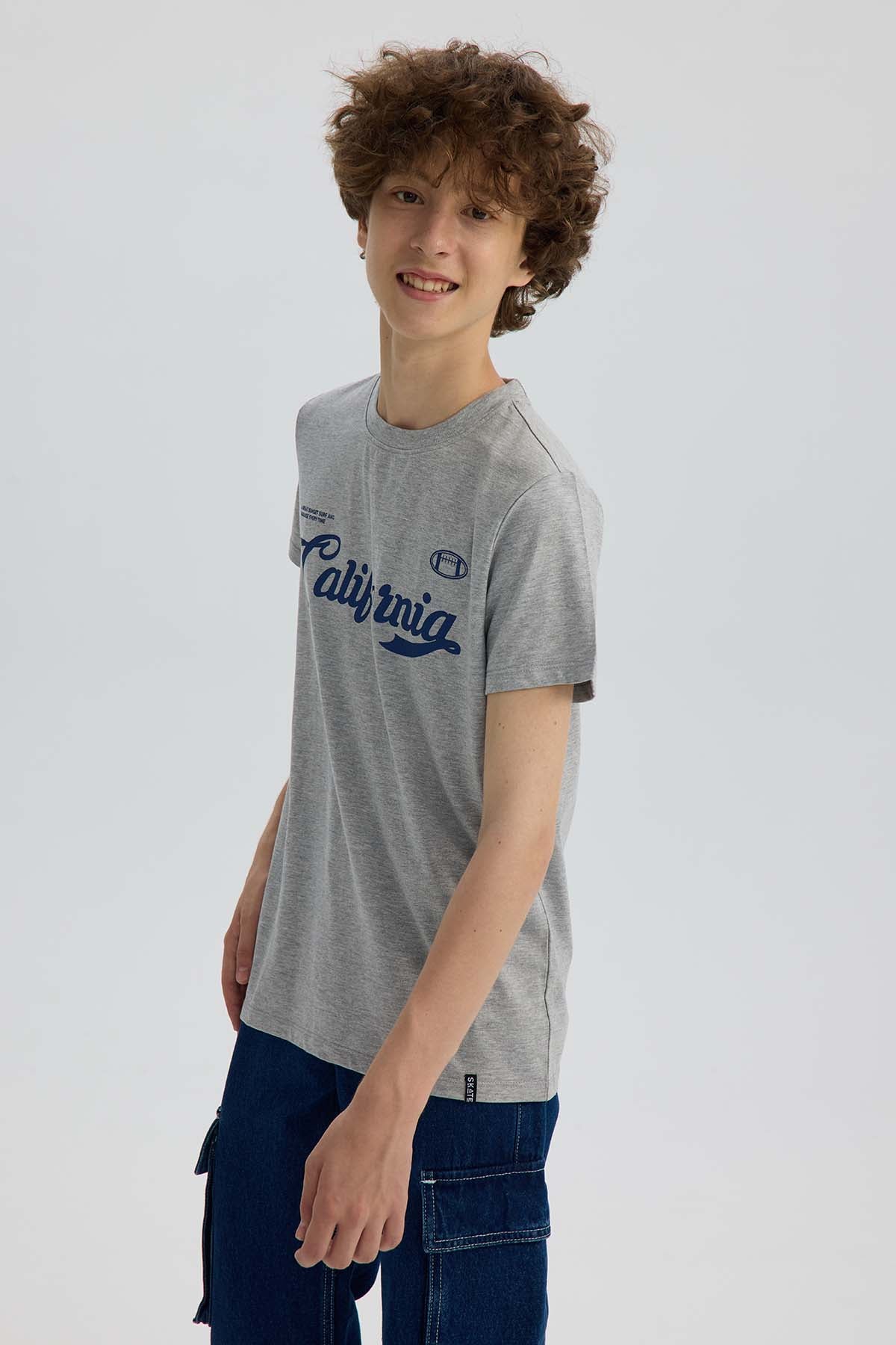 Polera Niño Básica Estampada Gris Melange - Image 2