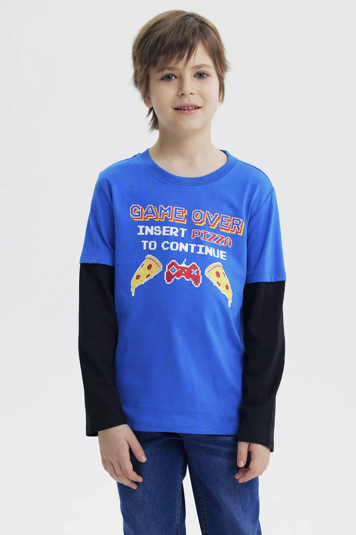 Polera Niño Básica Print Azulino