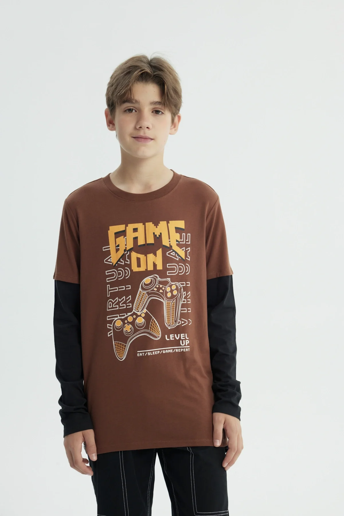 Polera Niño Básica Print Café