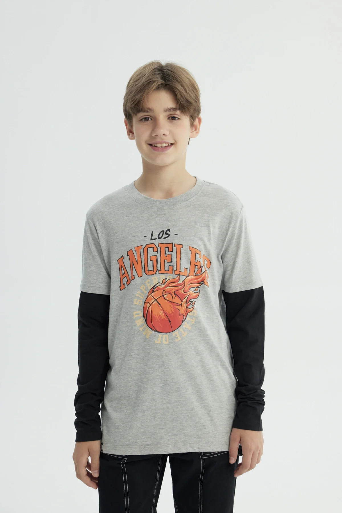 Polera Niño Básica Print Gris Melange