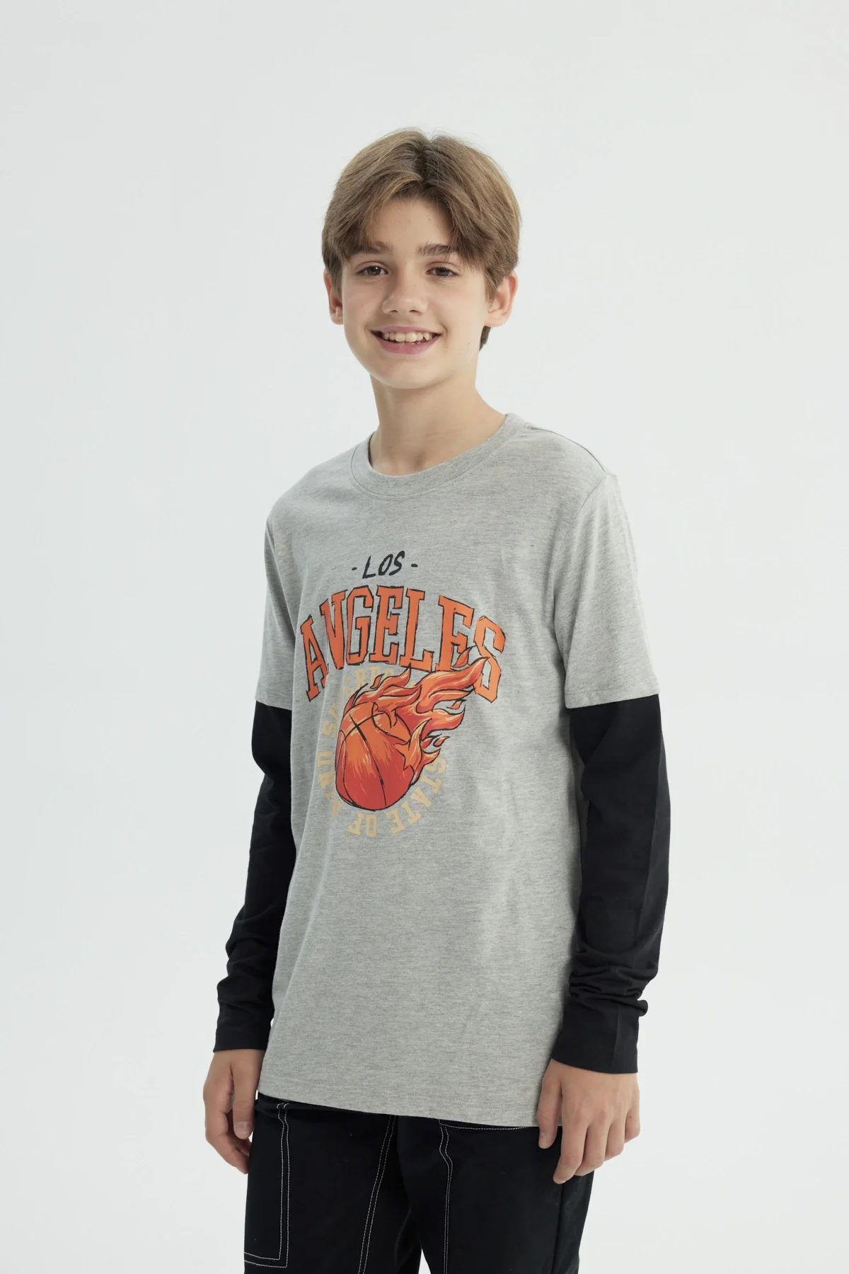 Polera Niño Básica Print Gris Melange - Image 2