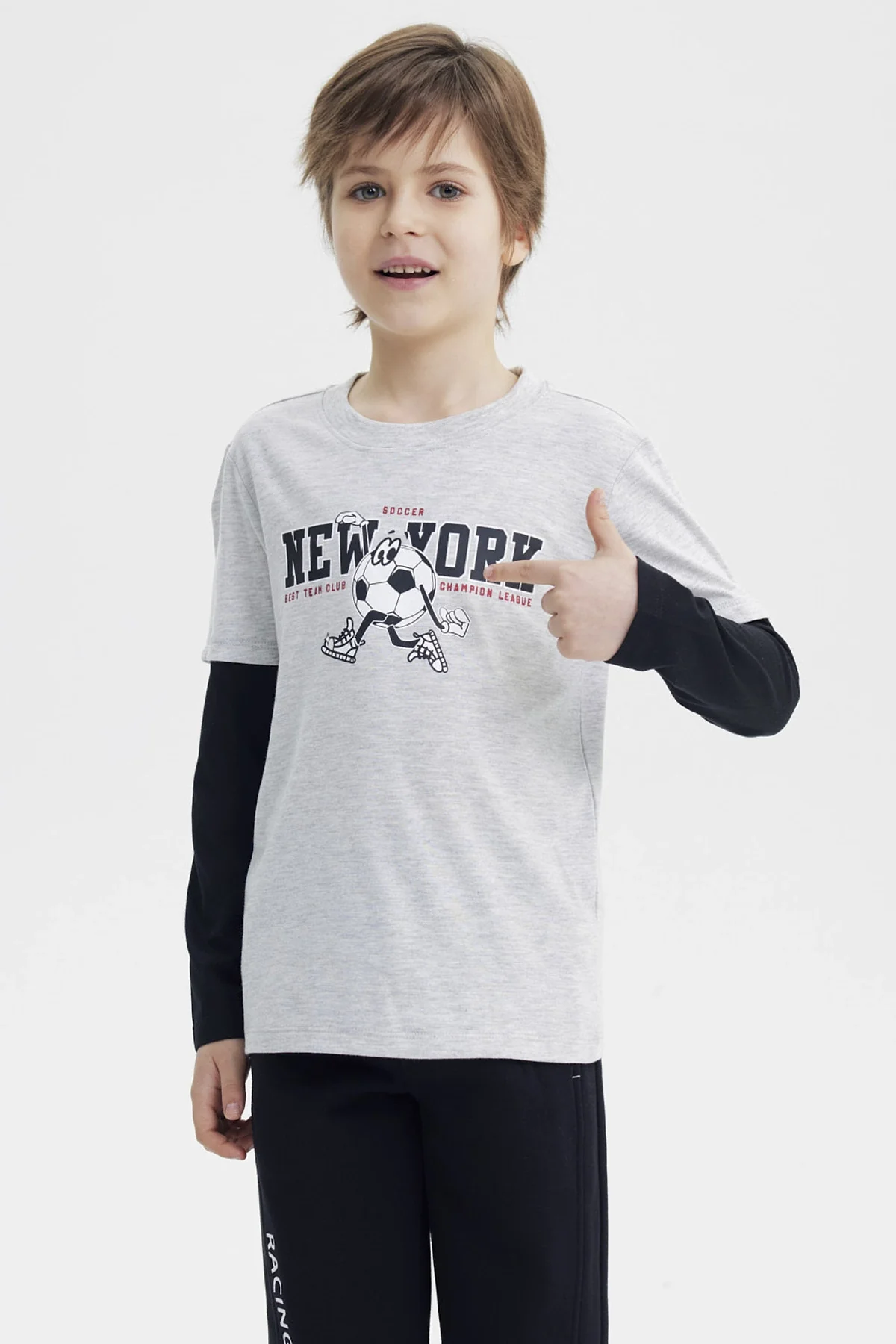 Polera Niño Básica Print Gris Melange Claro
