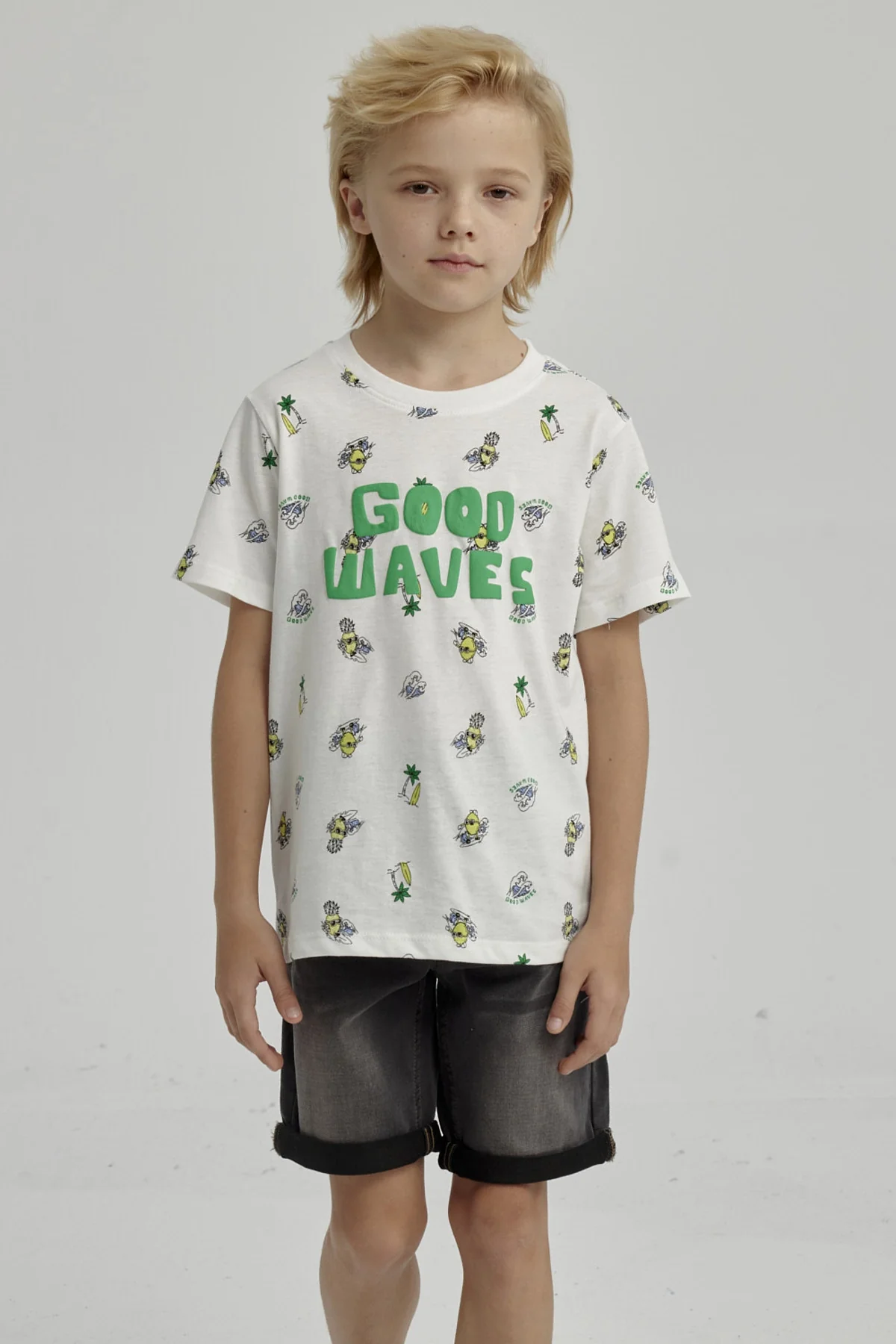 Polera Niño Mini Print Posicional Crudo