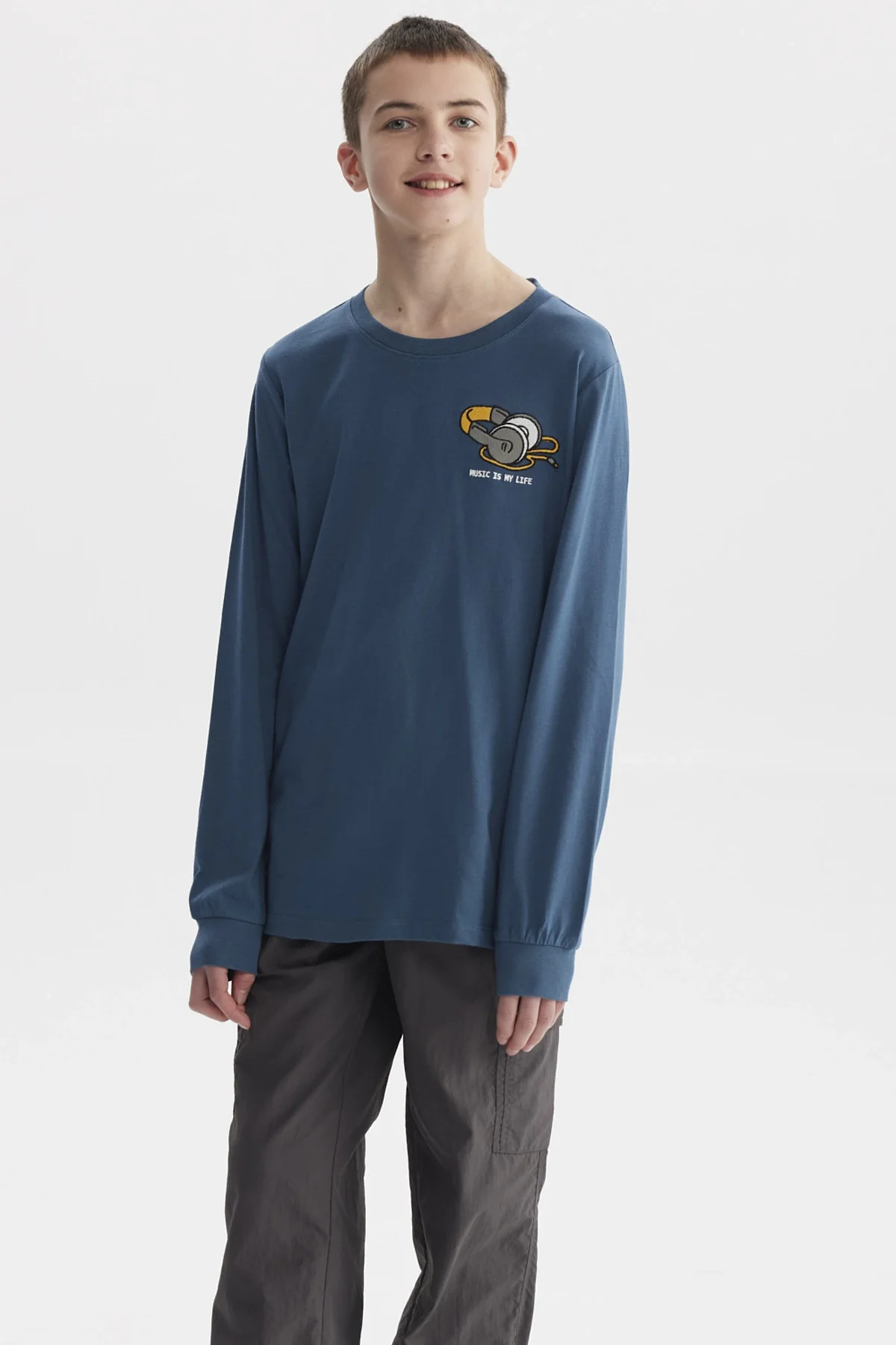 Polera Niño Puño Y Print Azul Petroleo