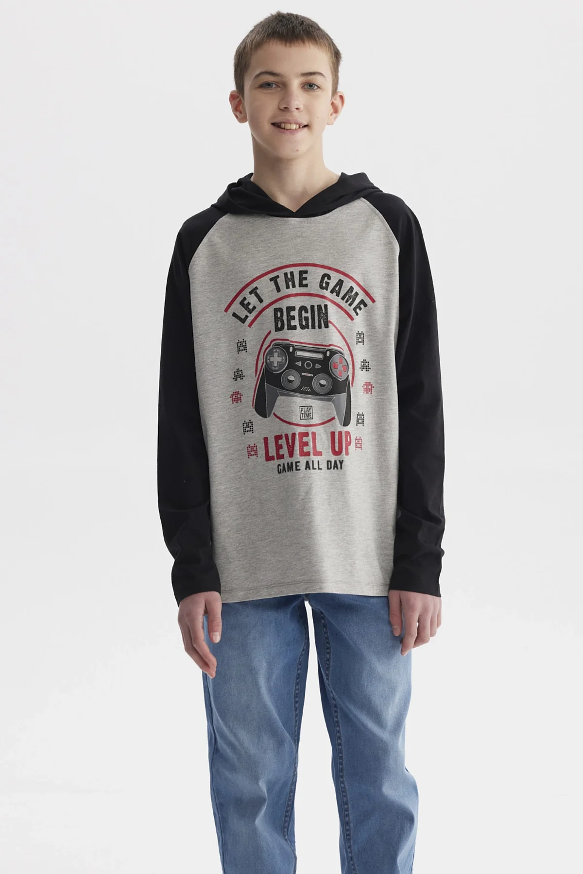 Polera Niño Teen Bicolor Gris Melange