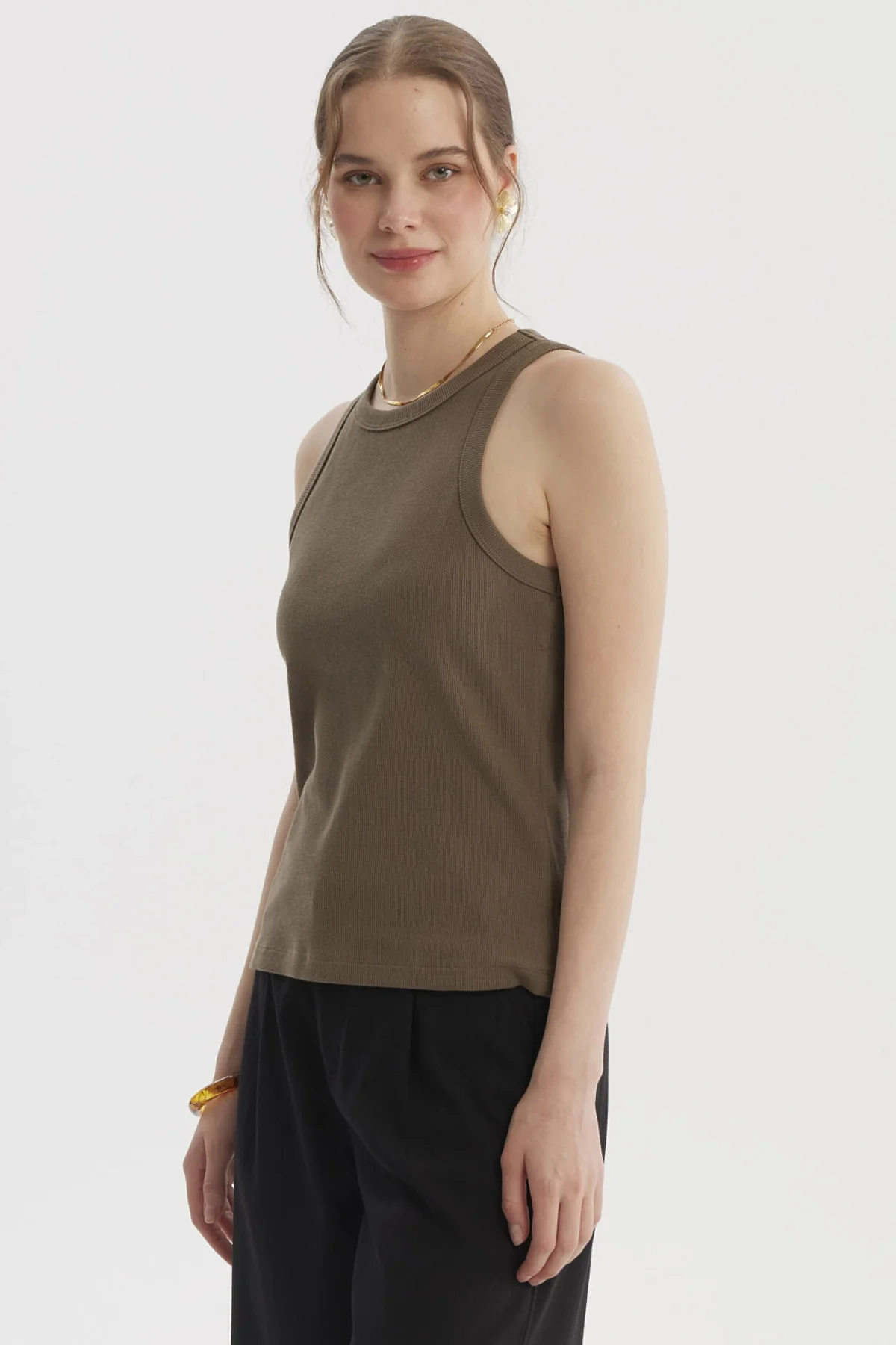 Polera Peto Mujer Básico Liso Rib Verde Olivo - Image 2