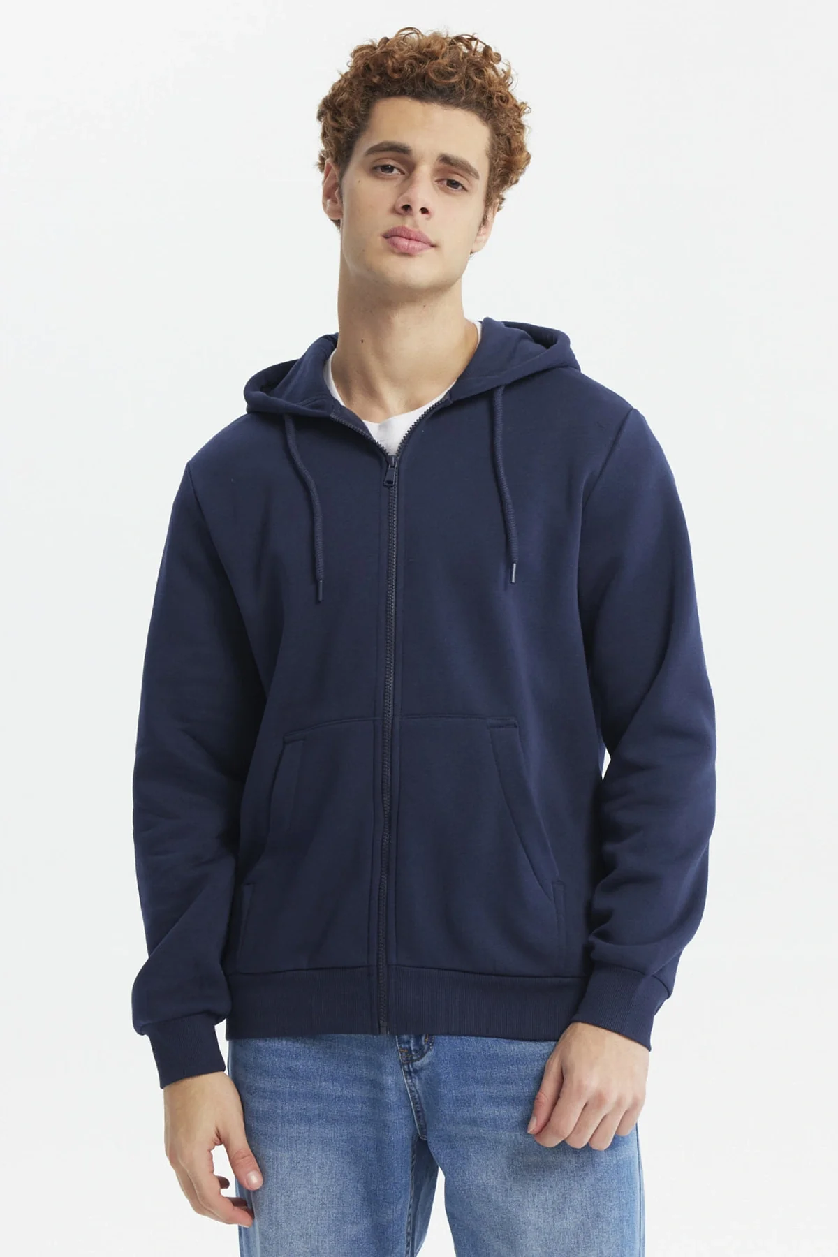 Polerón Hombre Full Zipper Basico Azul Oscuro