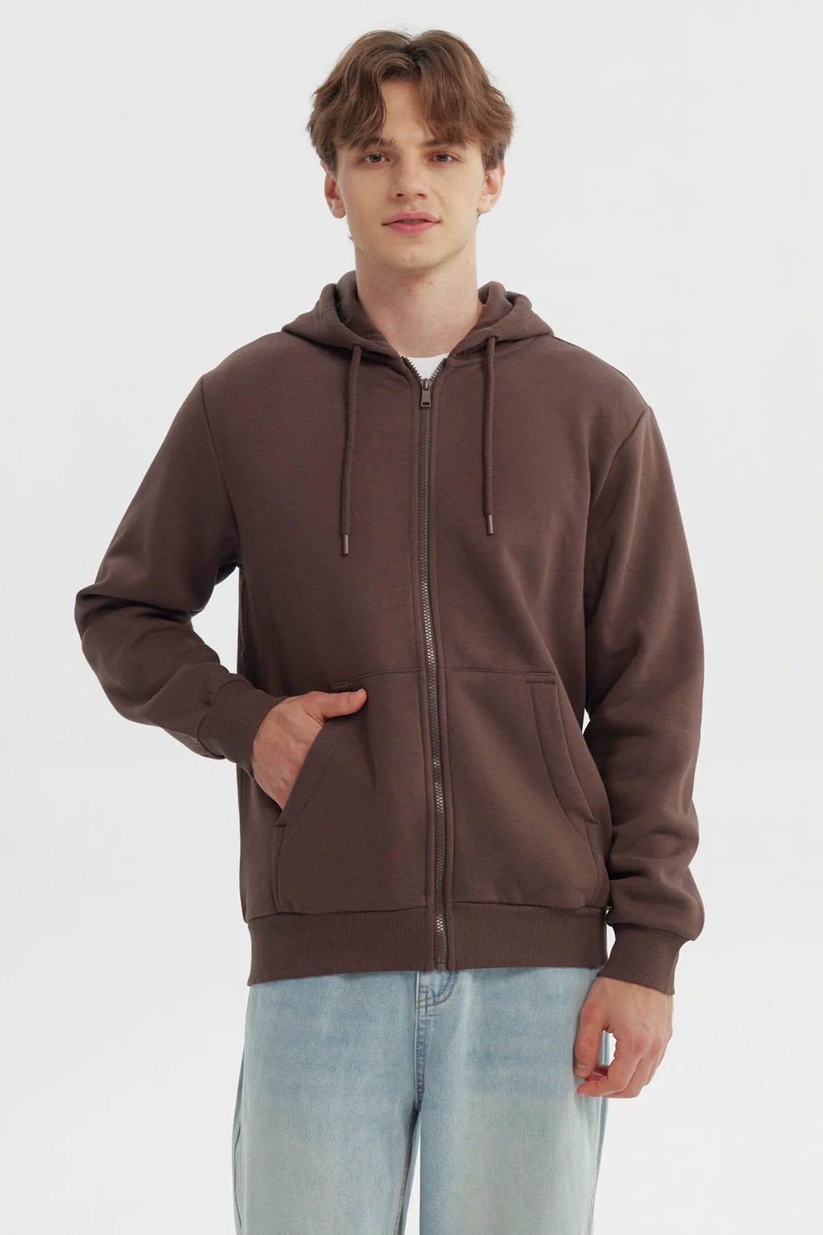 Polerón Hombre Full Zipper Basico Chocolate