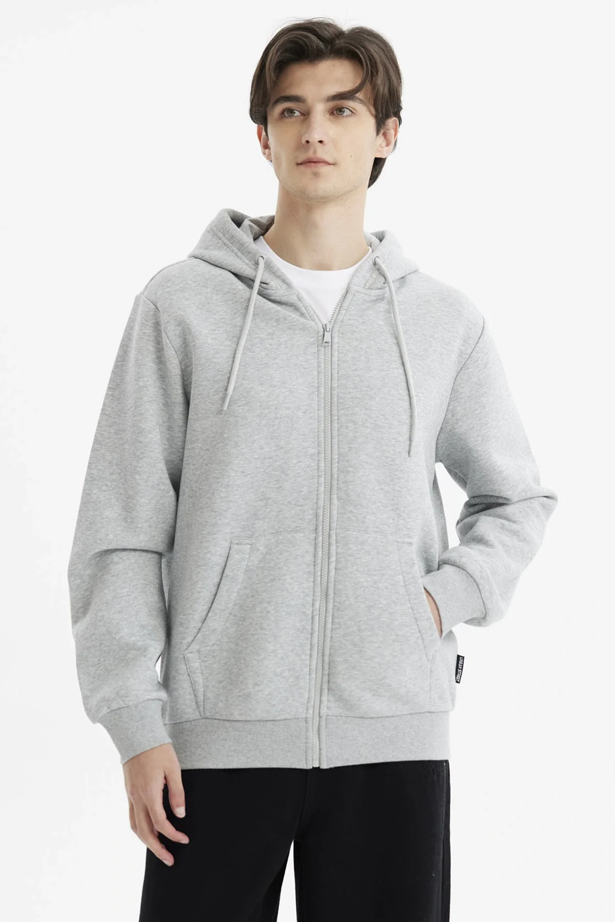 Polerón Hombre Full Zipper Basico Gris Melange