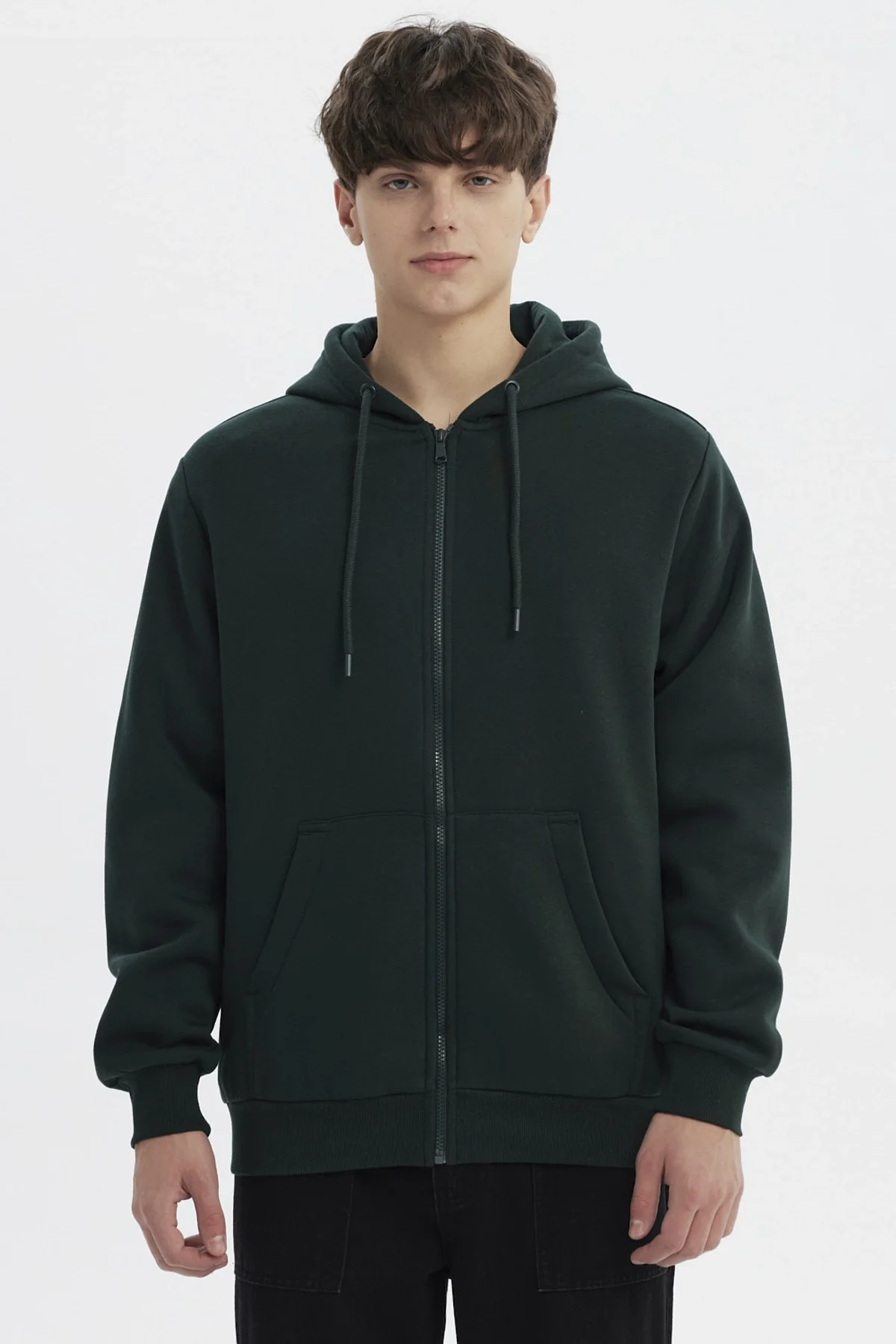 Polerón Hombre Full Zipper Basico Verde Oscuro