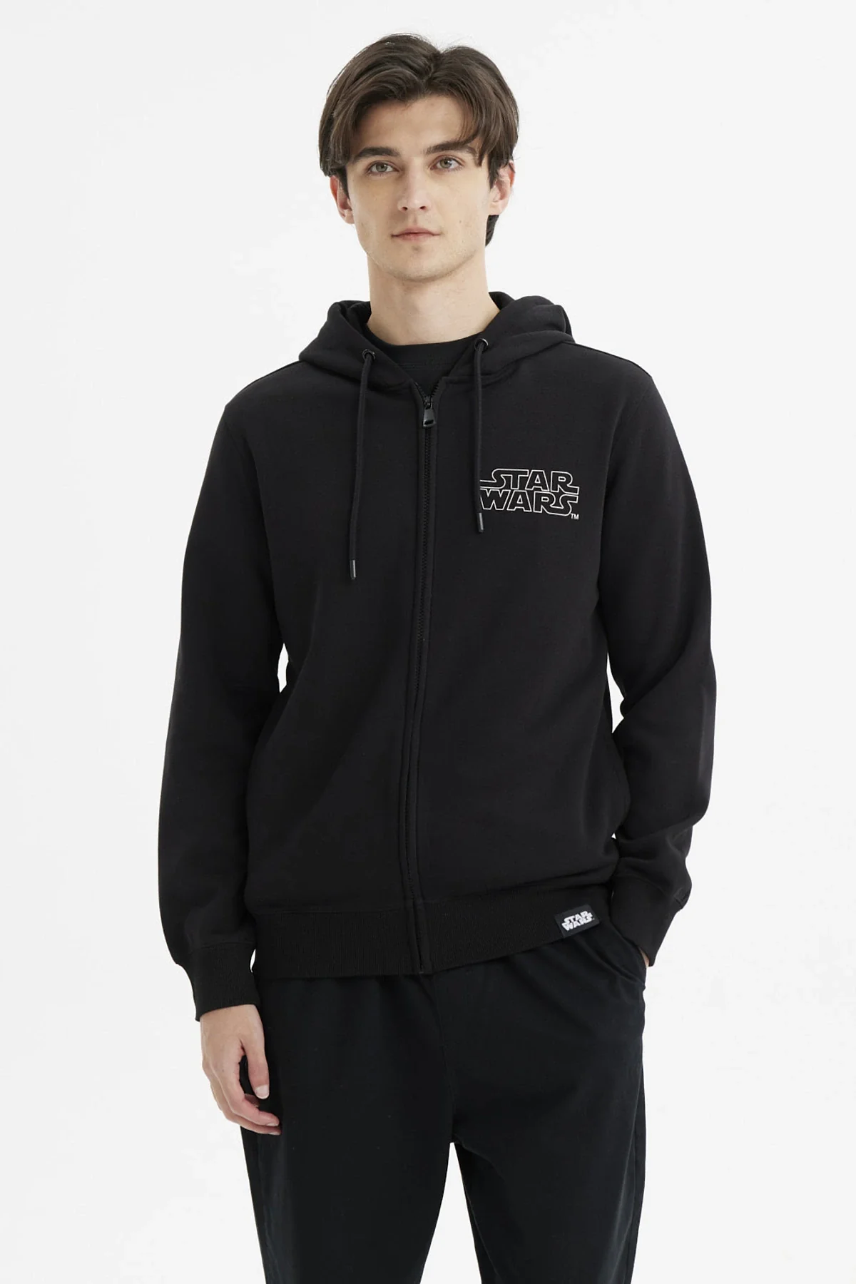 Polerón Hombre Full Zipper Print Espalda Negro