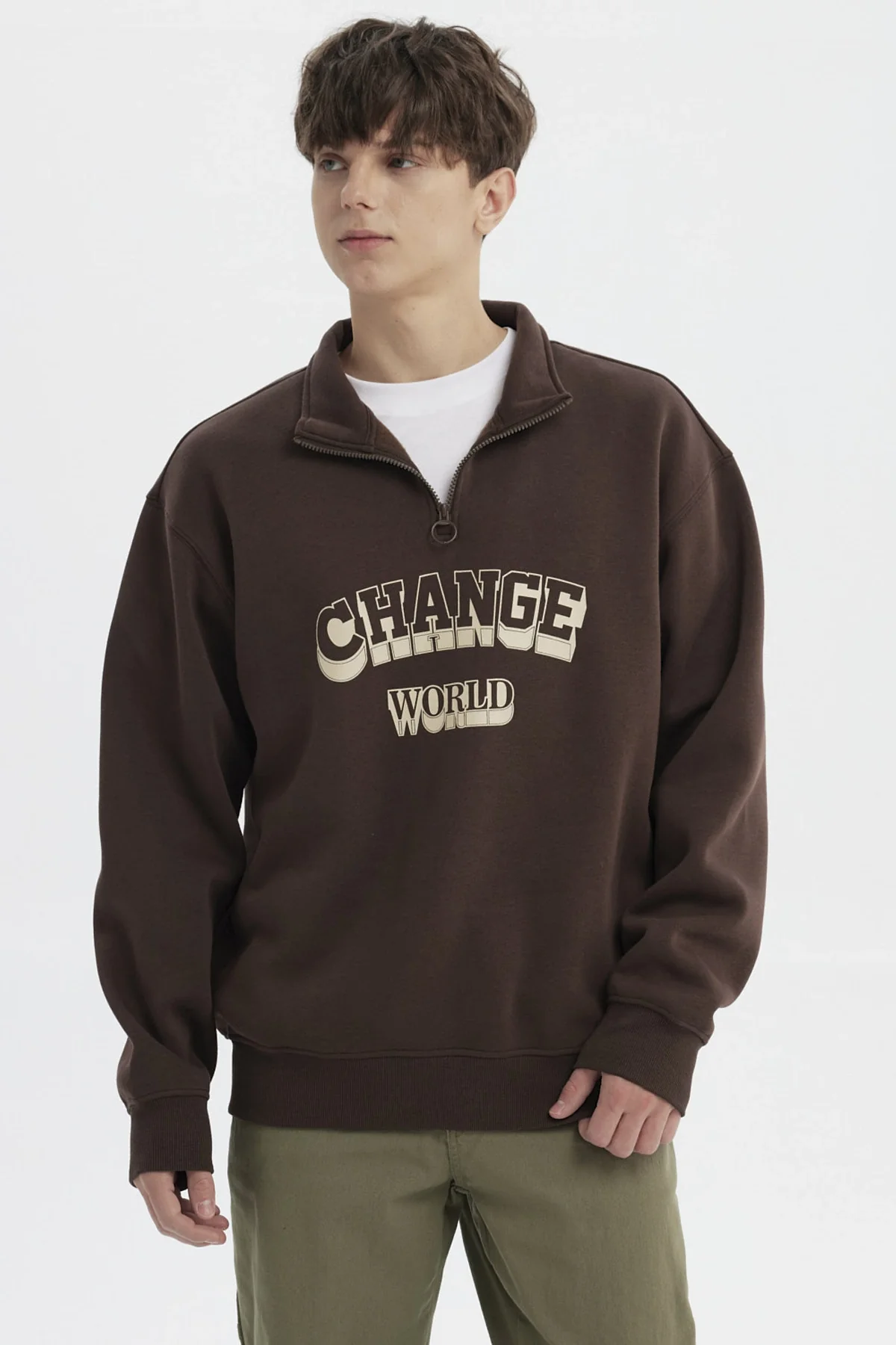 Polerón Hombre Slim Half Zipper Chocolate