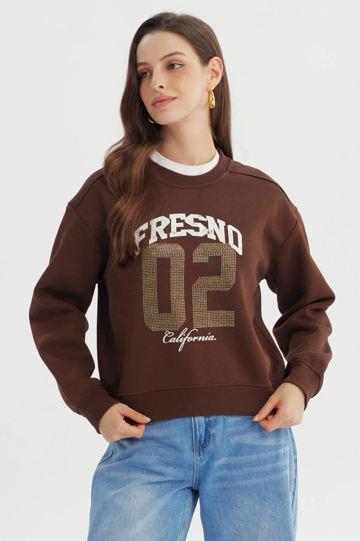 Polerón Mujer Adorno Print Chocolate