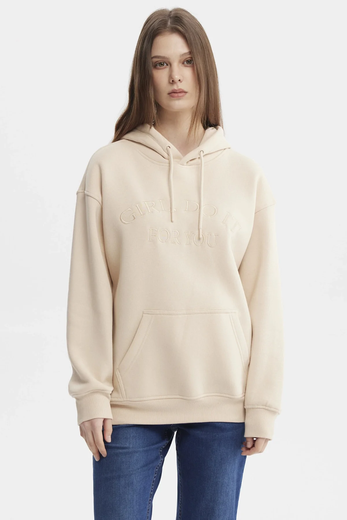 Polerón Mujer Canguro Print Beige