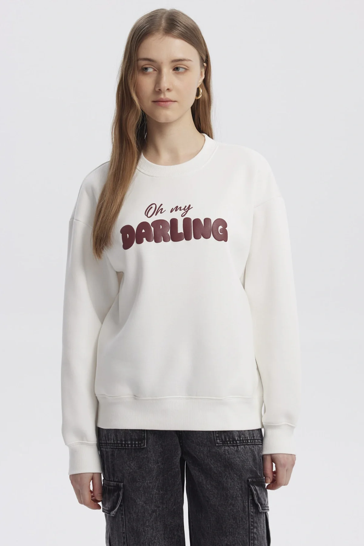 Polerón Mujer Canguro Print Crudo