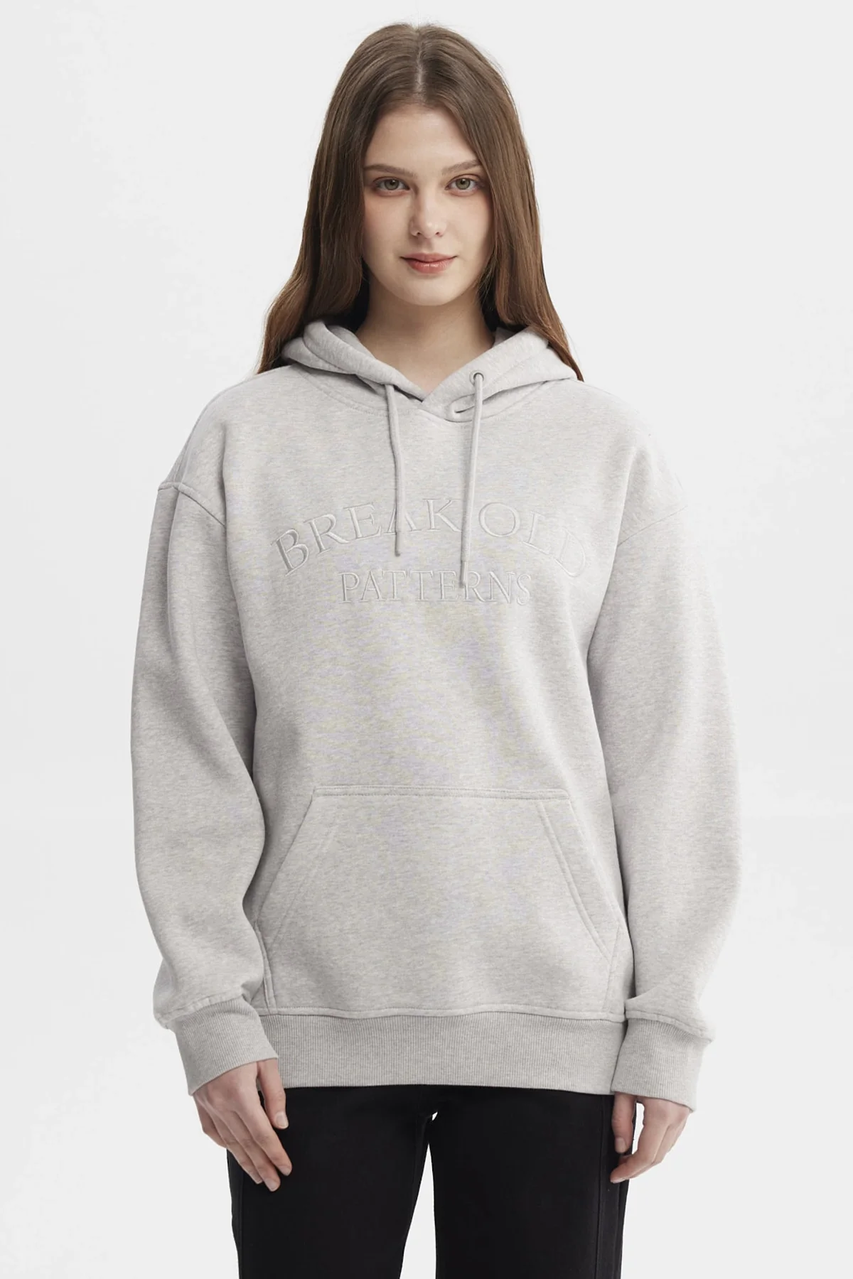 Polerón Mujer Canguro Print Gris Melange