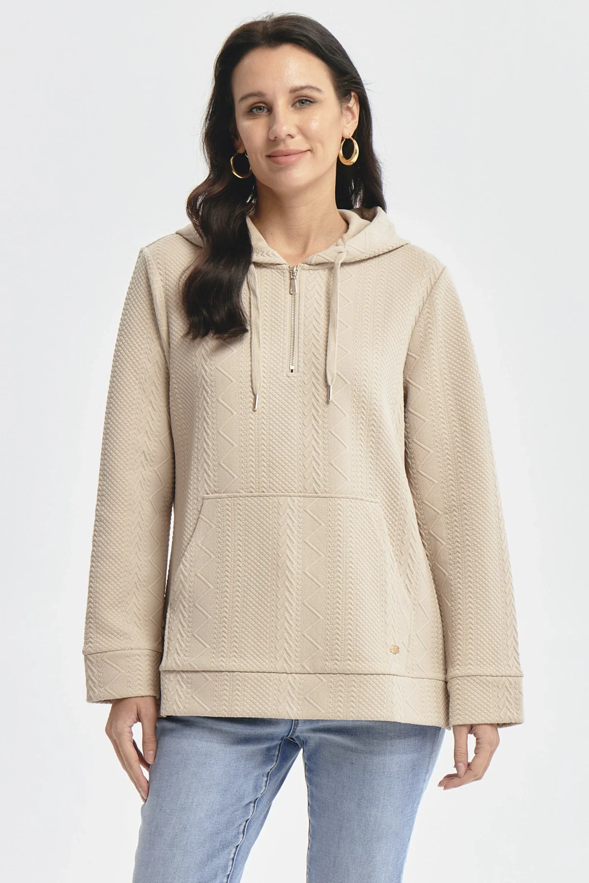 Polerón Mujer Canguro Textura Beige