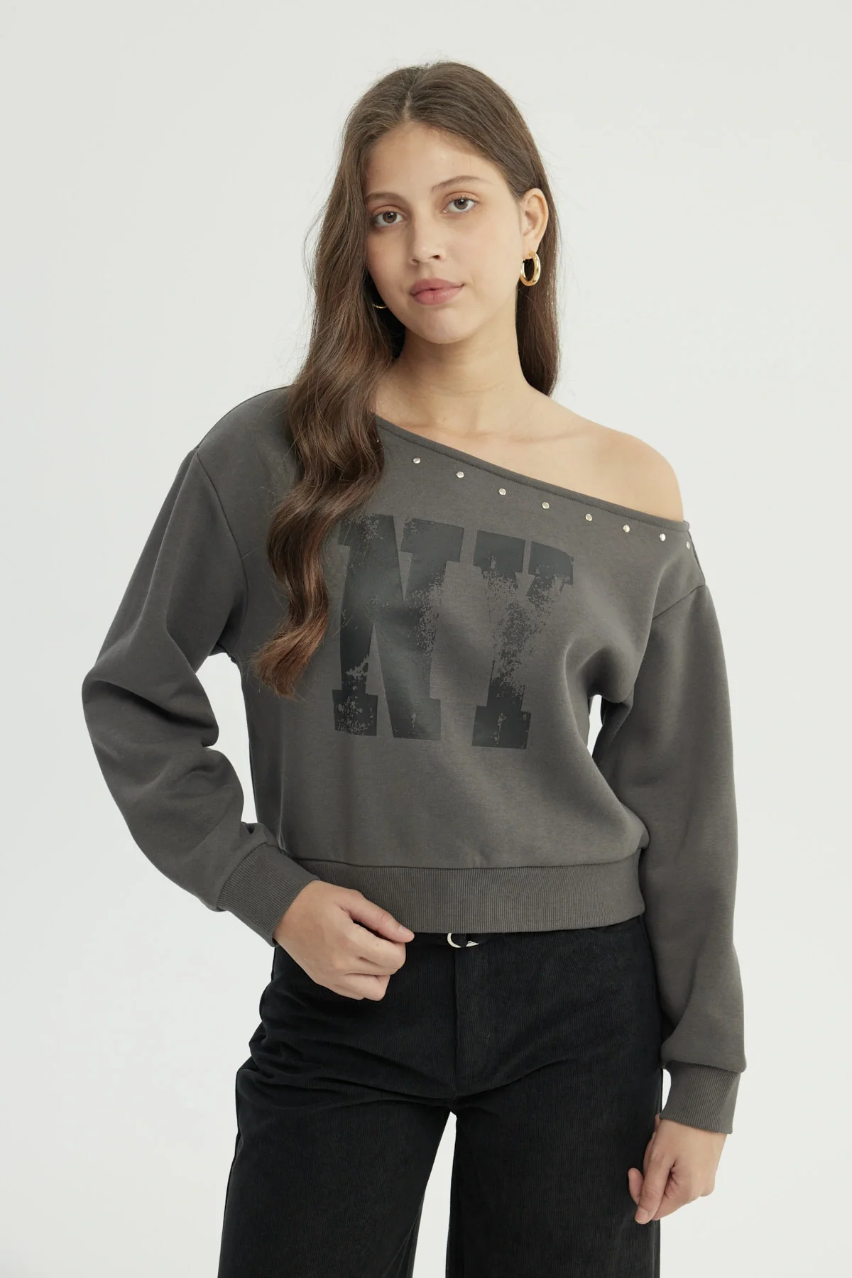Polerón Mujer Clásico Gris Oscuro