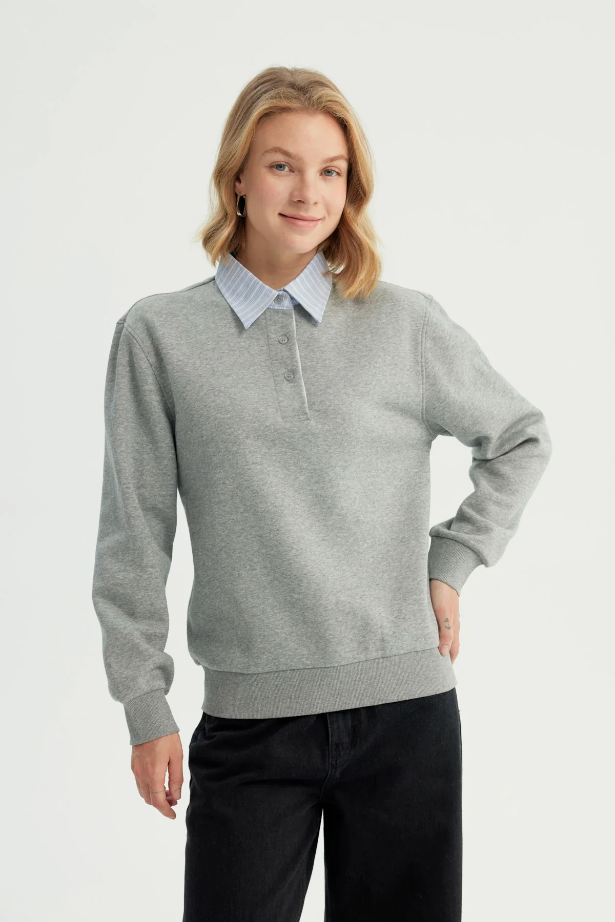 Polerón Mujer Estilo Bomber Gris Melange