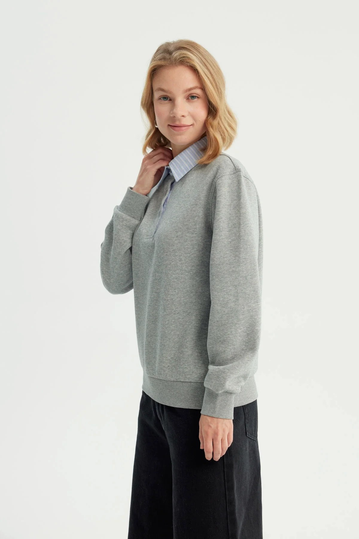 Polerón Mujer Estilo Bomber Gris Melange - Image 2