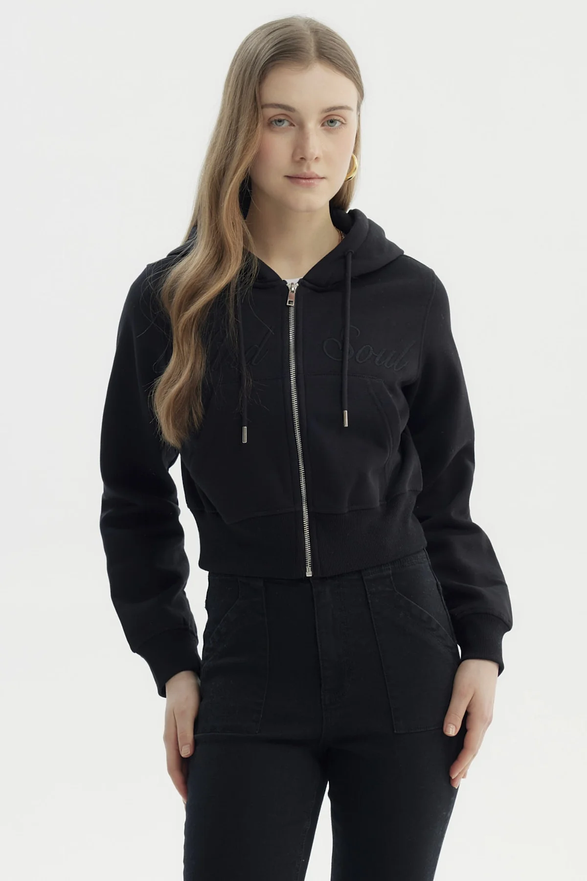 Polerón Mujer Full Zipper Negro