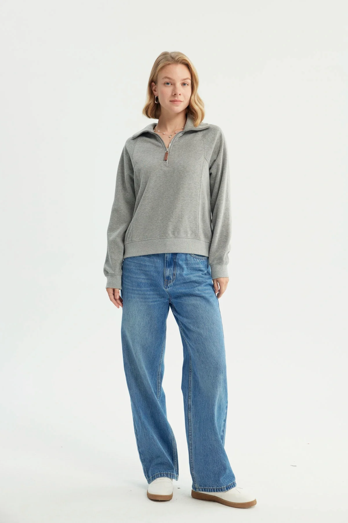 Polerón Mujer Oversize Gris Melange - Image 4
