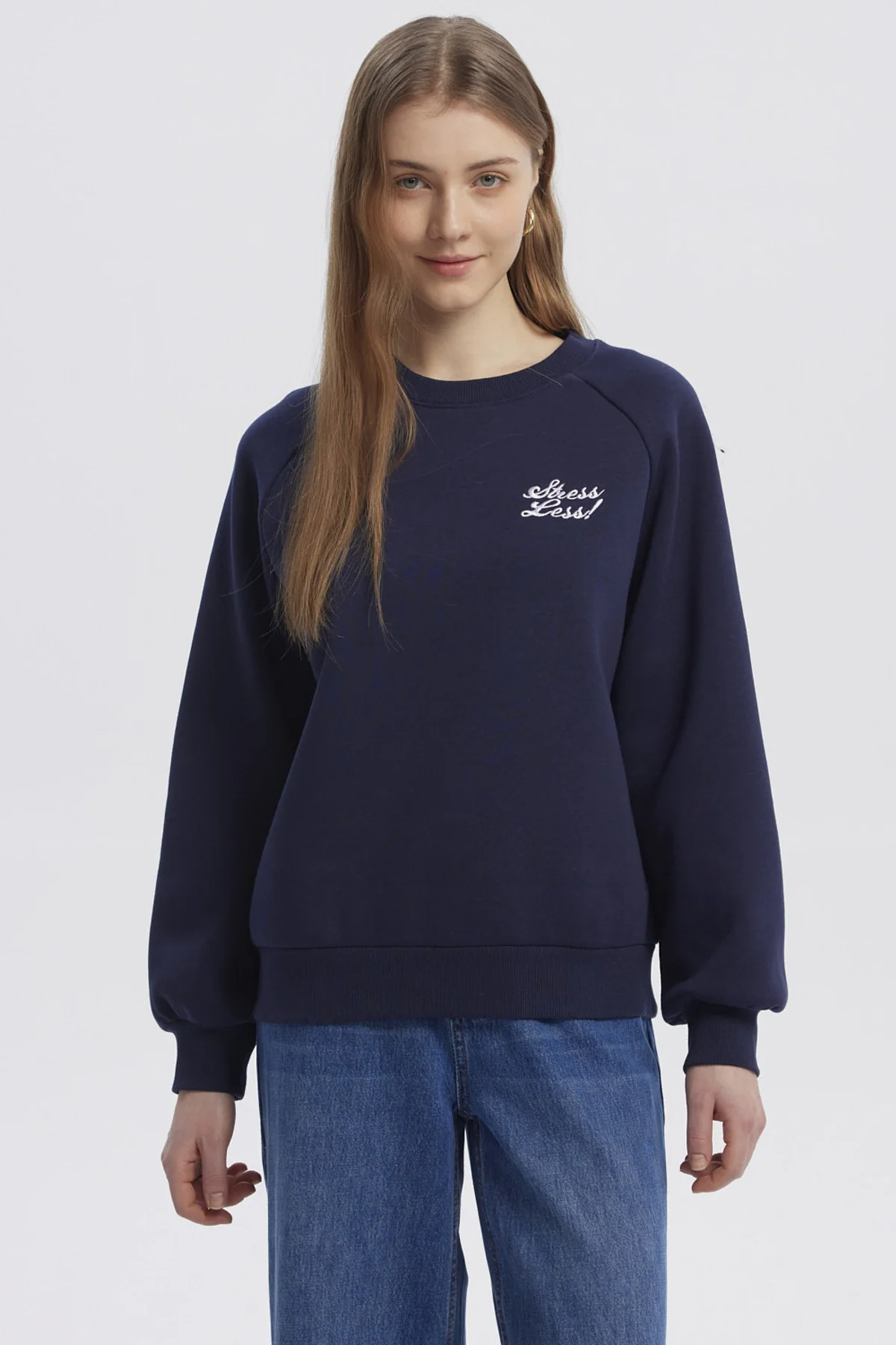 Polerón Mujer Oversize Print Azul Oscuro