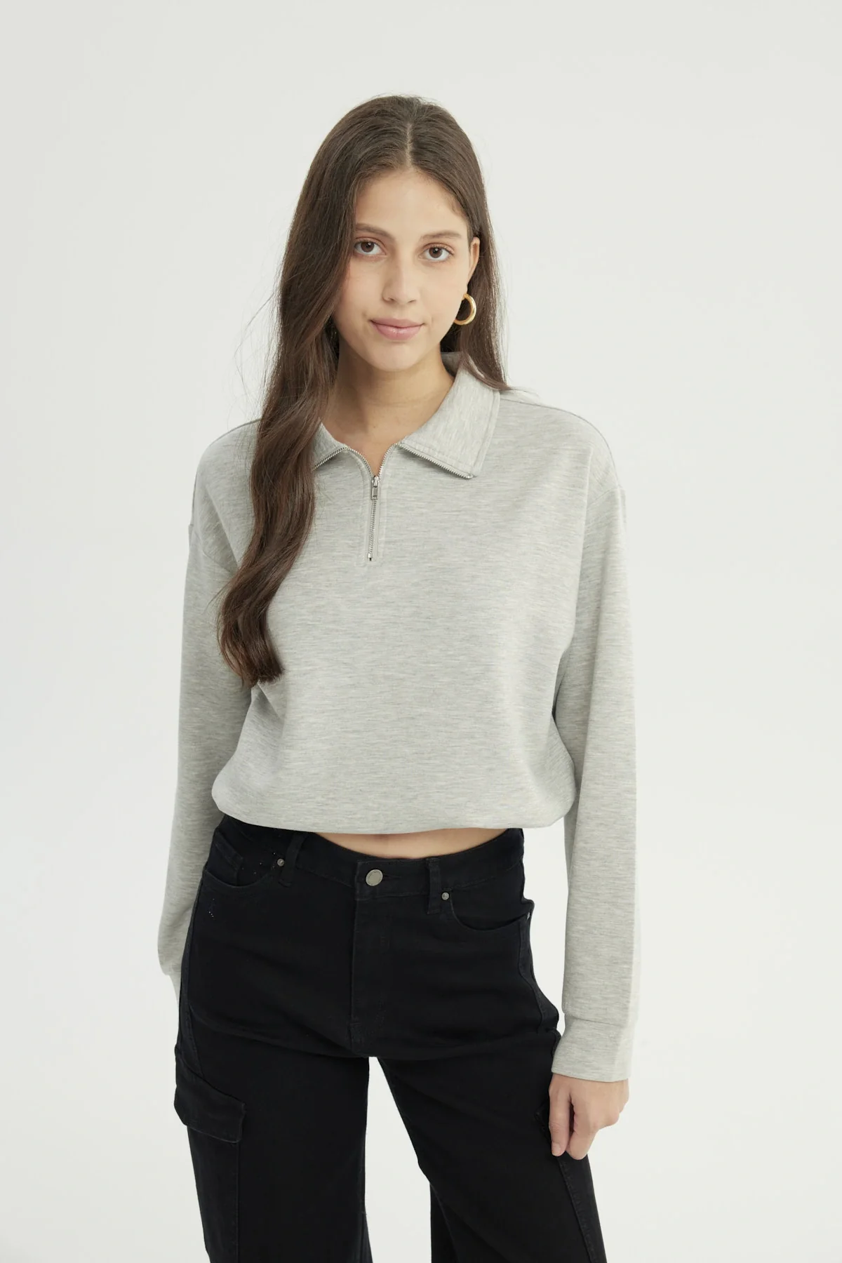 Polerón Mujer Regular Gris Melange