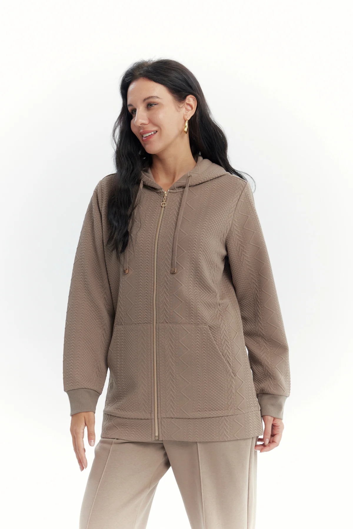 Polerón Mujer Slim Cuello Con Cierre Beige - Image 2