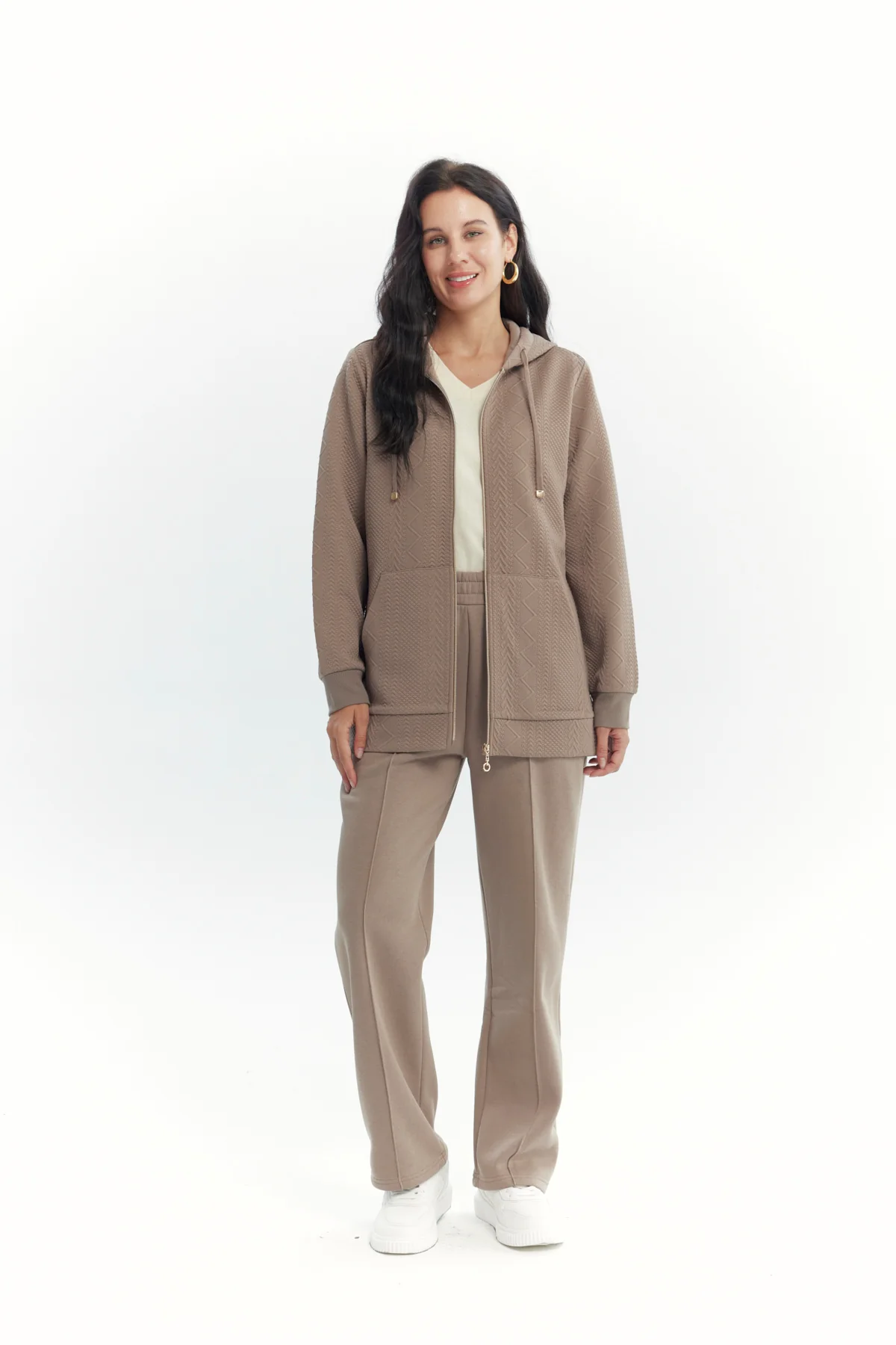Polerón Mujer Slim Cuello Con Cierre Beige - Image 4