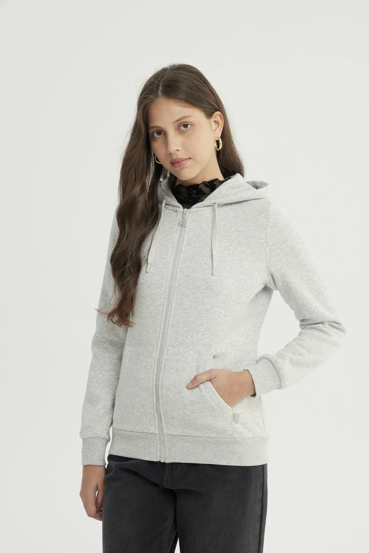 Polerón Mujer Slim Gris Melange - Image 2