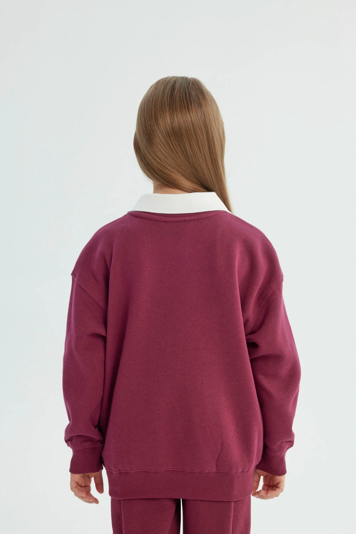 Polerón Niña Classic Cuello Camisero Burdeo - Image 3