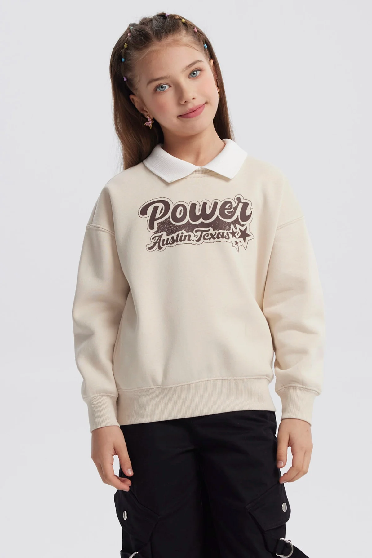 Polerón Niña Cuello Camisero Beige