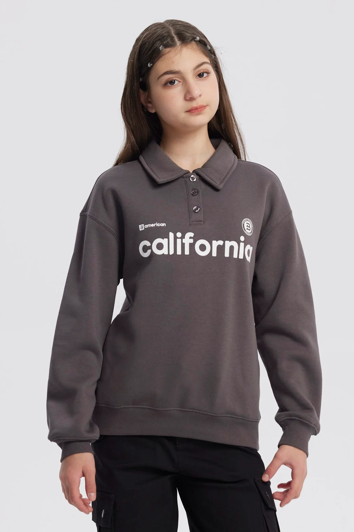 Polerón Niña Cuello Camisero Marengo
