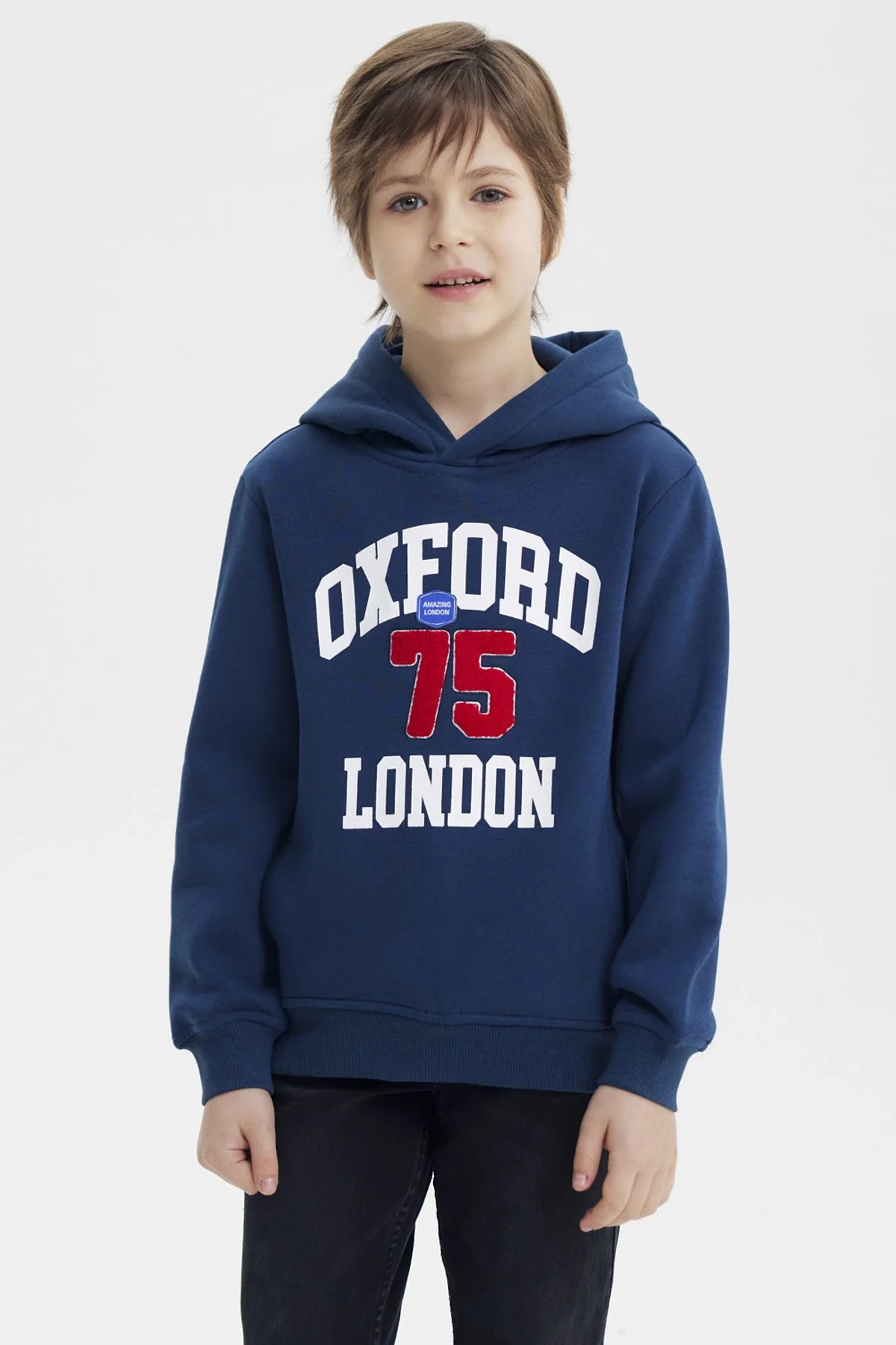 Polerón Niño Slim Con Gorro Azul Oscuro