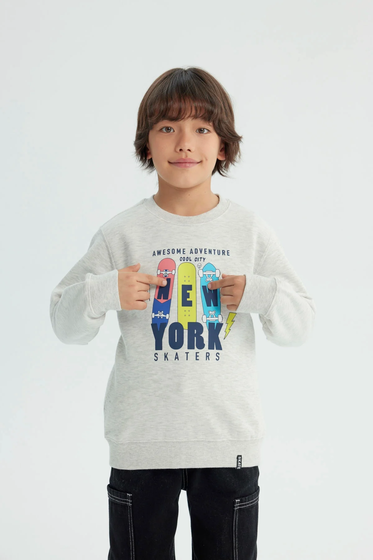 Polerón Niño Slim Gris Melange