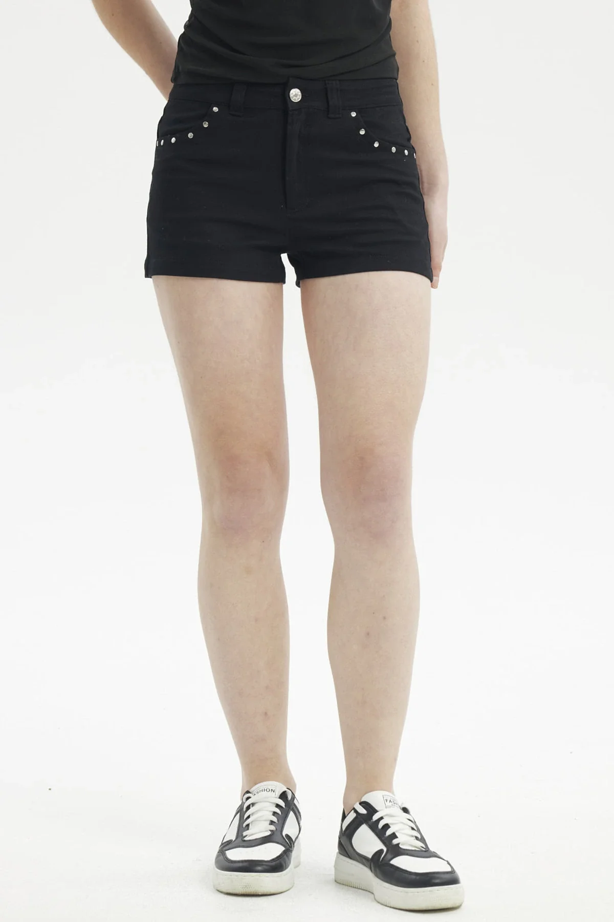 Short Mujer Aplicación Rivets Bolsillo Negro