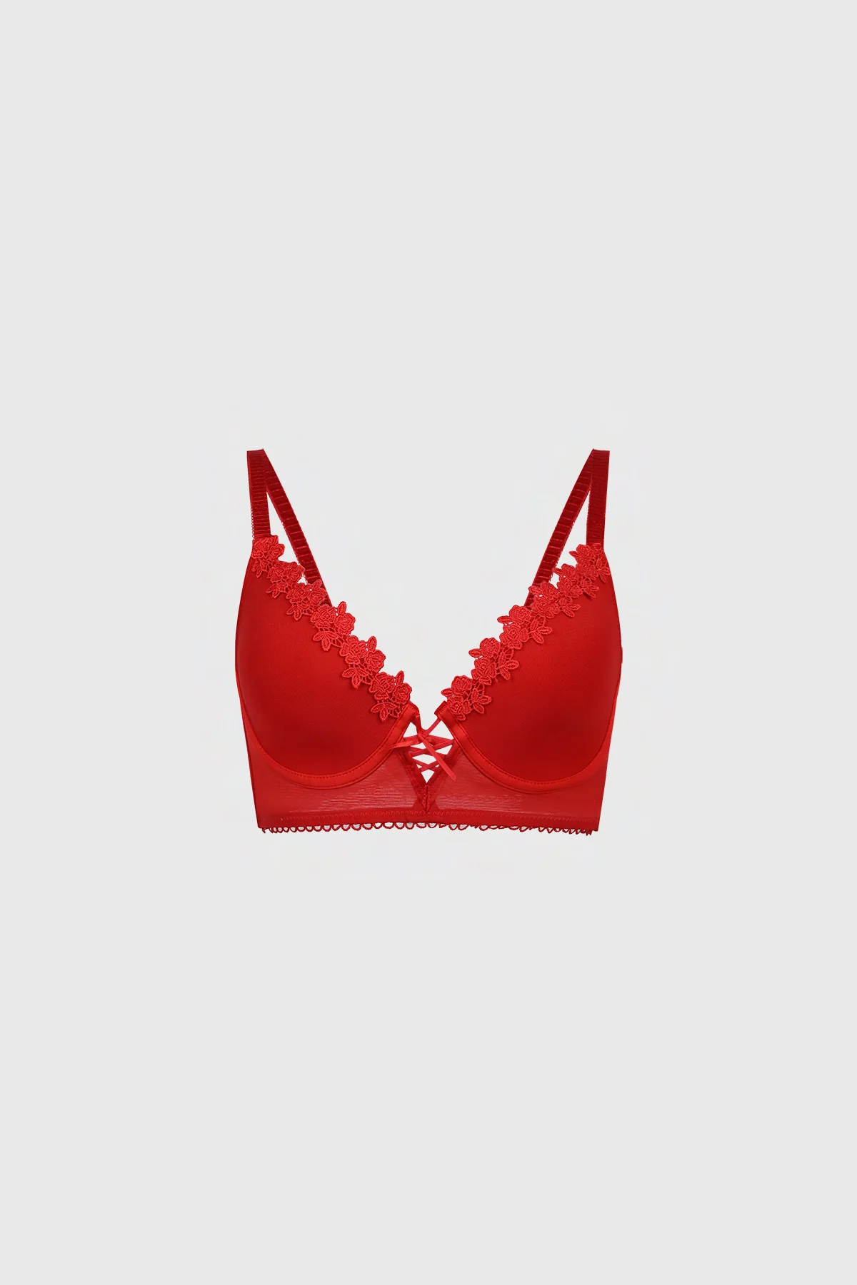 Sostén Mujer Mesh Detalle Macramé Rojo
