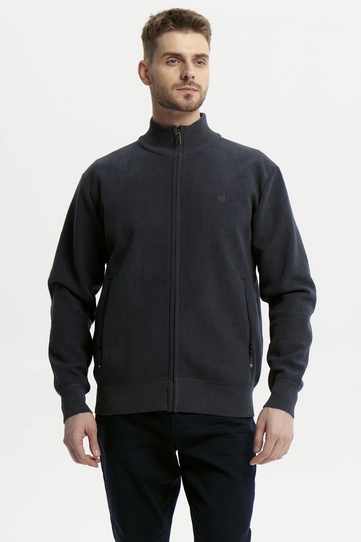 Sweater Hombre Cuello Con Cierre Azul Marino