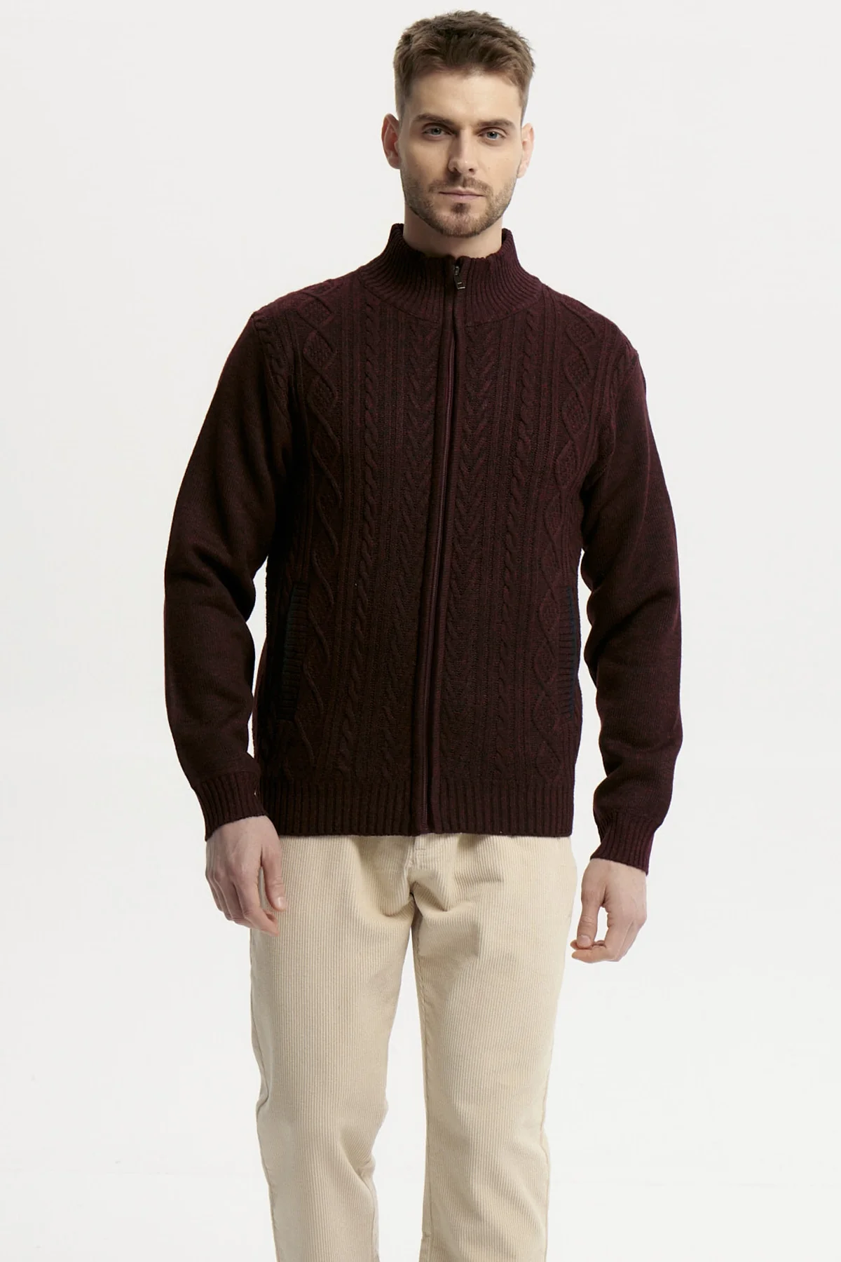 Sweater Hombre Cuello Con Cierre Burdeo