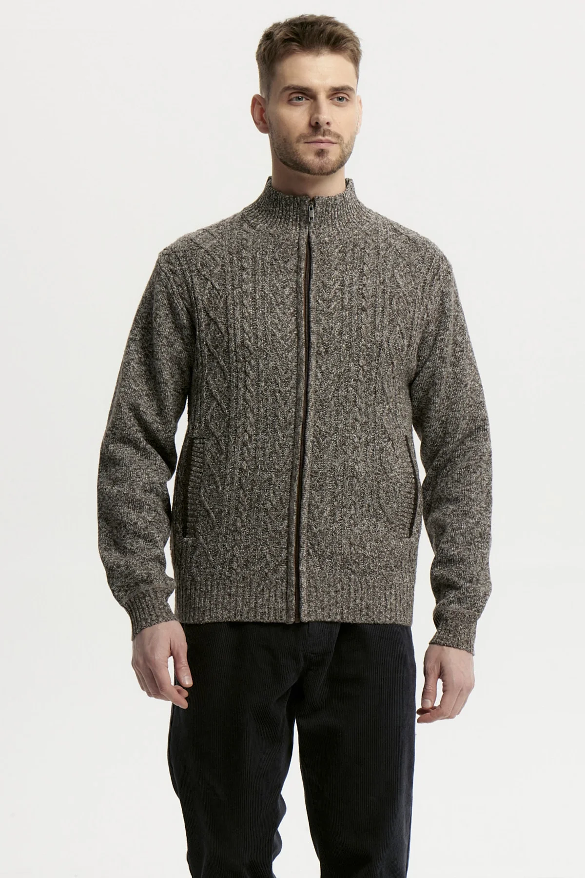 Sweater Hombre Cuello Con Cierre Café