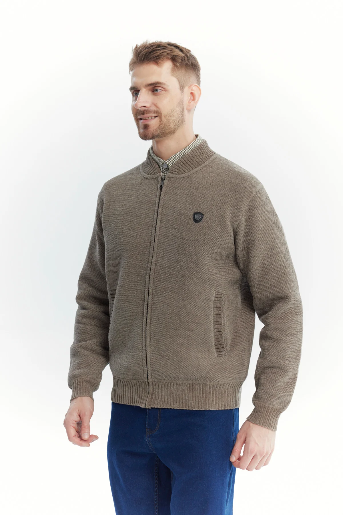 Sweater Hombre Cuello Con Cierre Café - Image 2