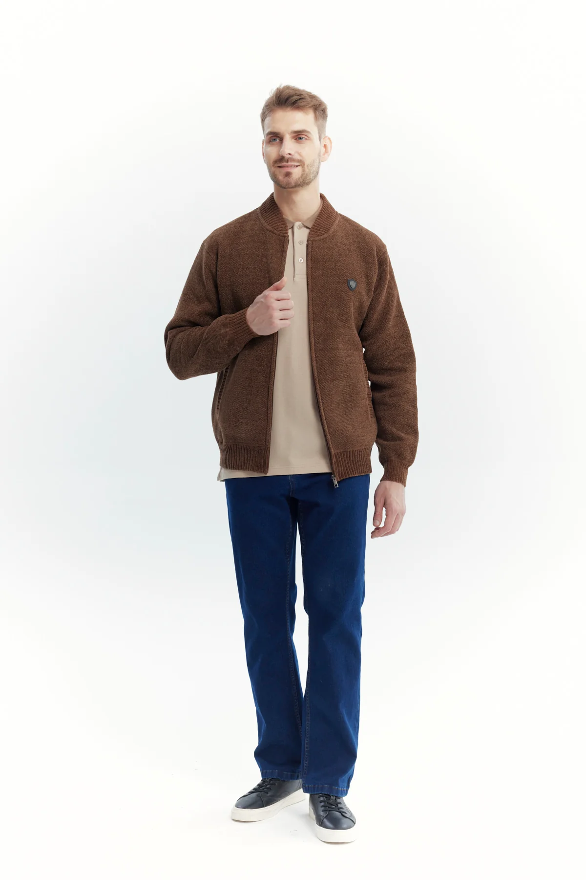 Sweater Hombre Cuello Con Cierre Café Claro - Image 4
